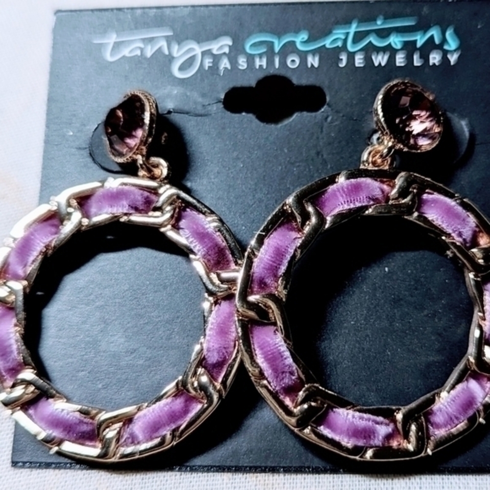 From Tanya Creations Earrings with Purple velvet and gold.